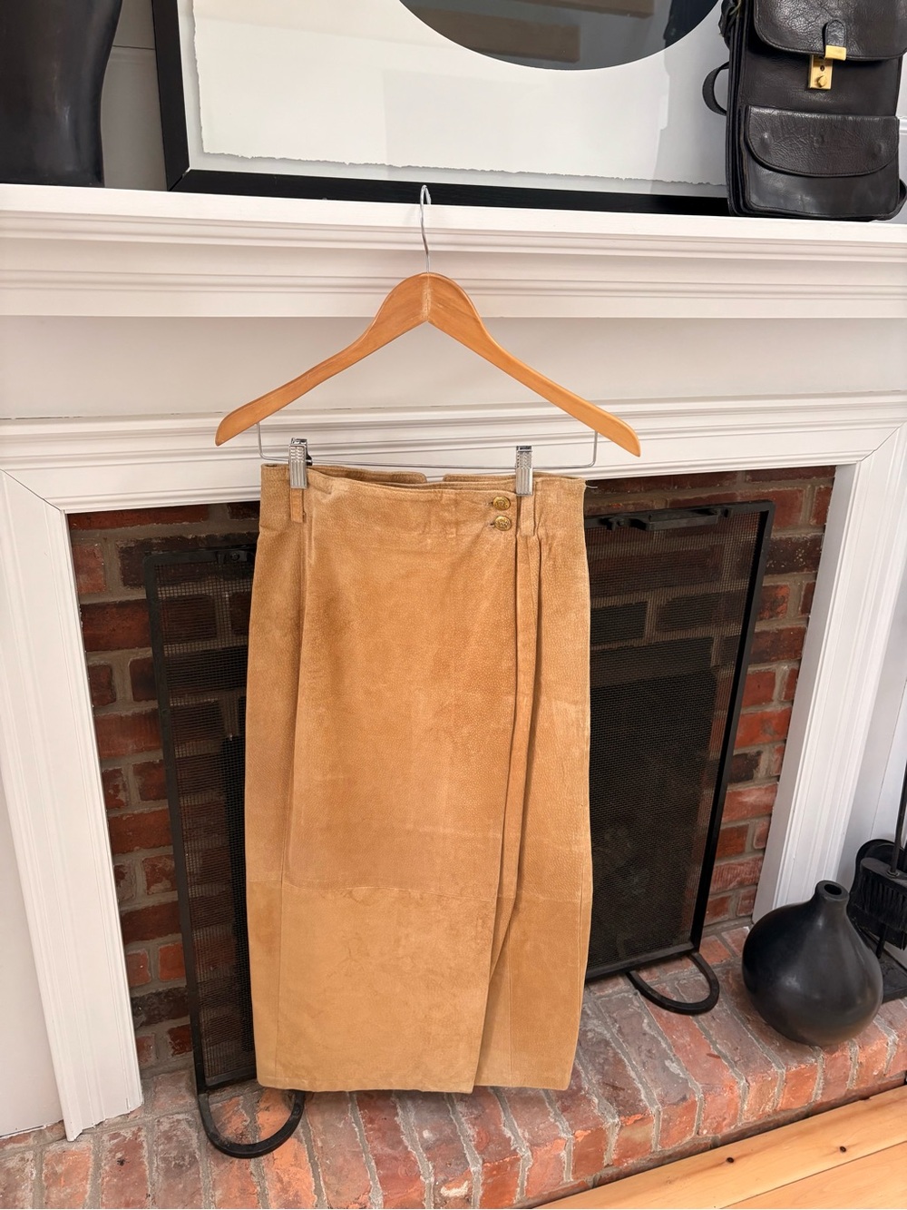 Vintage Canadian Camel Suede Wrap Midi Skirt  Dalmys